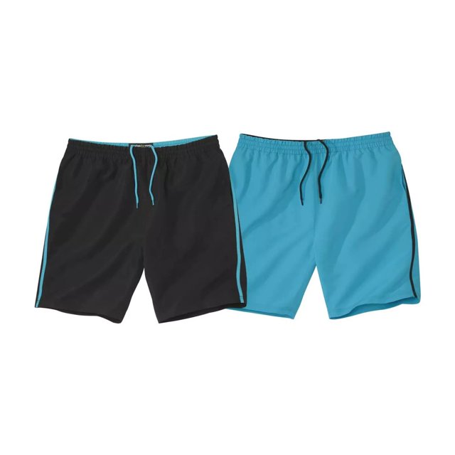 Atlas For Men - Pantalones Cortos para Hombre - Pack de 2 (Negro, Azul, Turquesa)