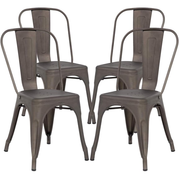 Metal Chairs Set of 4 for Dining Room Metal Bar Stools Metal Stool with Back Trattoria Chairs 18 Inch Seat Width Industrial Chair No Arms Tolix Stool 330LBS Weight Capacity,Bronze