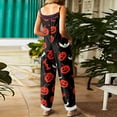 thumbnail image 5 of WTOBBY Women's Casual Loose Fit Vintage Jumpsuit with Halloween Bat Print, Cotton Linen Blend Fabric and Shoulder Strap Design for Retro Style Comfort,RedXL, 5 of 5