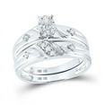thumbnail image 2 of Solid 10K White Gold His and Hers Real Natural Diamond Trio Three Rings Set Cross Matching Rings Wedding Band Set 1/5 Carat - ( .19 Cttw ) - Ladies Size 7.5 - Mens Size 11.5, 2 of 7