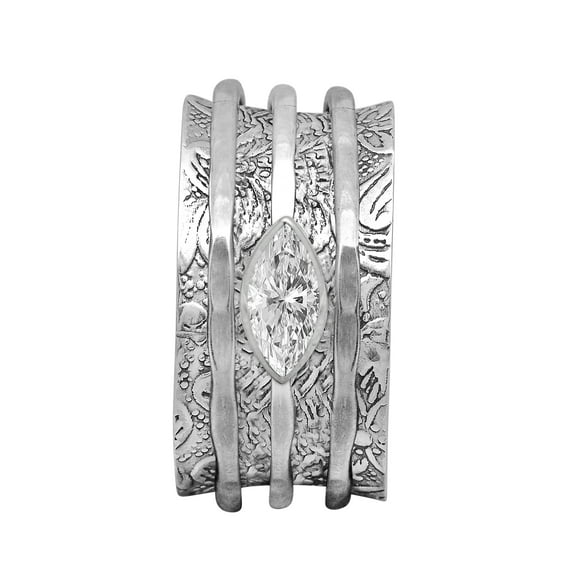6X3mm Marquise White CZ 925 Sterling Silver Meditation Anxiety Women Wedding Spinner Ring