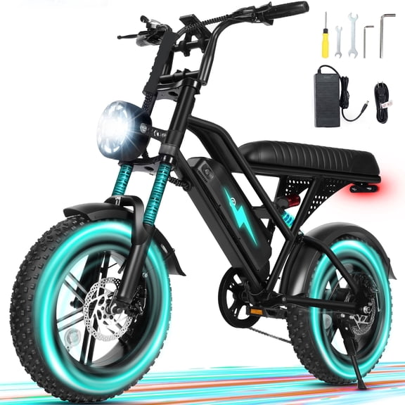 ESKUTE V100 Electric Bike for Teens Adults, 750W, 20 MPH, 48V 13 Ah,16"x4.0" Fat Tire E Bicycle, 7-Speed E-Bike with Dual Suspension, UL2849