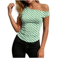 thumbnail image 2 of Feancey Women's One Shoulder Tank Tops Polka Dot Print Slim Fit Tanks Y2K Trendy Going Out Sleeveless T Shirts 2026 Summer Clothes Green L, 2 of 7