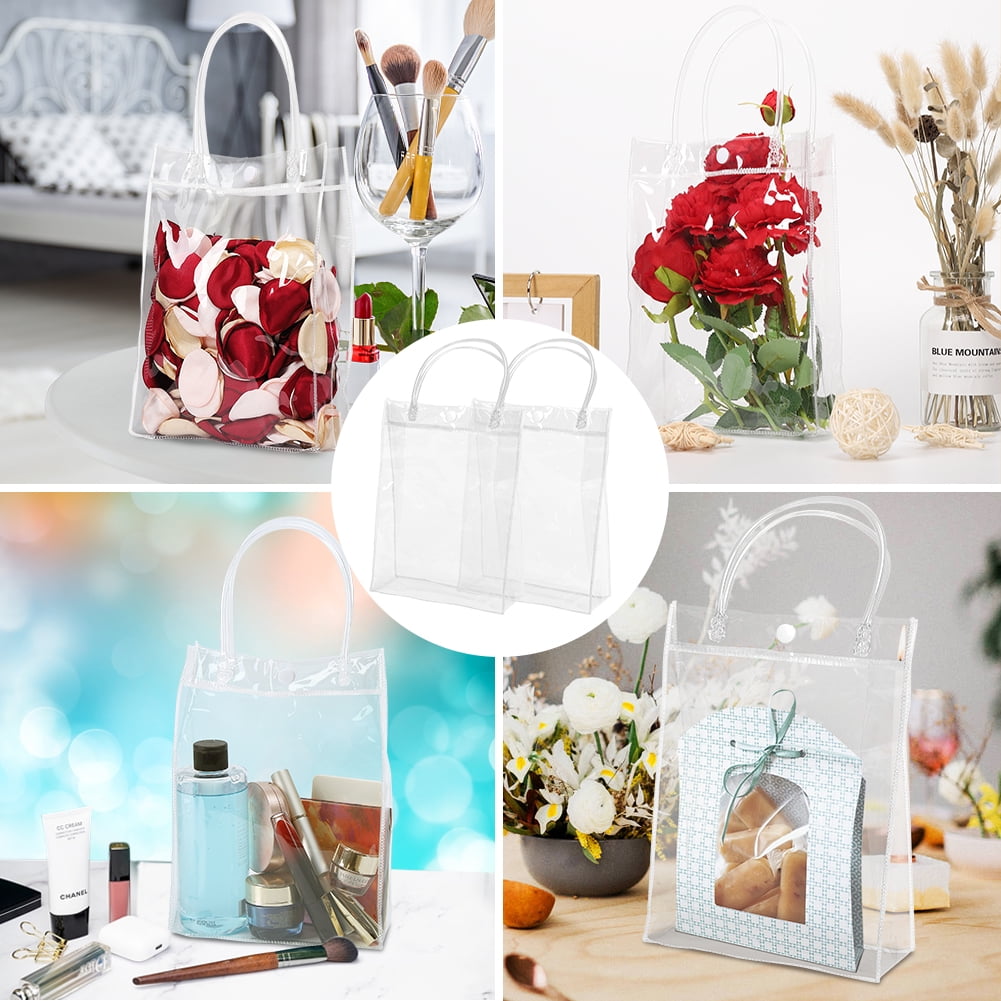 Clear Gift Bags with Handle Clear Party Favor Bags Clear Gift Bags for  Favors Reusable Plastic PVC Tote Bag for Christmas Wedding Flowers Birthday  Valentines Day Party Bags 9.06 x 6.69 x