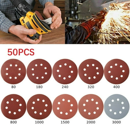 

QXKE 100Pcs 125mm Sanding Discs Sandpaper 8 Hole Mixed Grit 80-3000 Hook and Loop