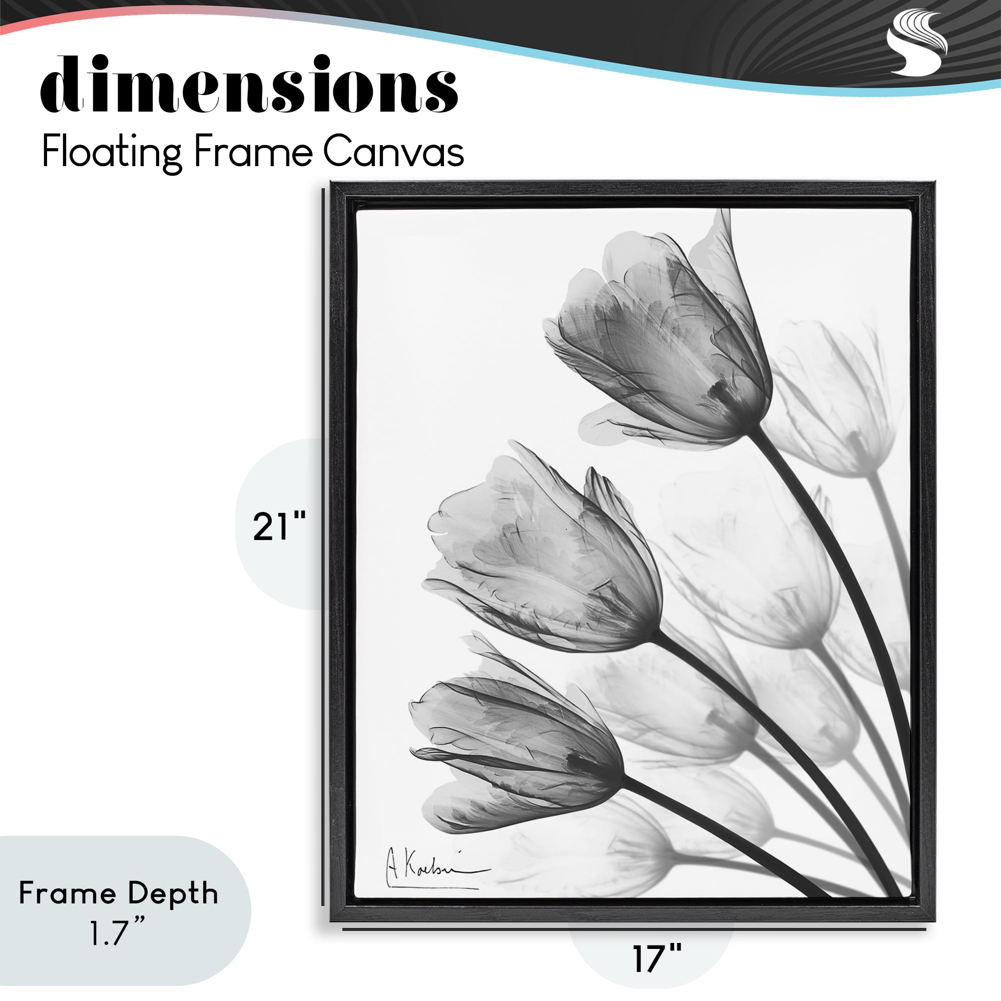 Stupell Industries Minimalist Tulip Fan Black Framed Floater Canvas Wall Art, design by Albert Koetsier