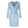 thumbnail image 4 of IWRICH Women's Cowl Neck Sparkly Deep V Neck Long Sleeve Ruched Bodycon Cocktail Party Club Night out Glitter Short Dresses Sky Blue M, 4 of 5
