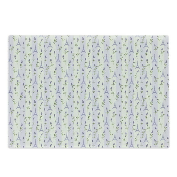 Paris Cutting Board, Floral Arrangement with Lavender Flowers on Soft Stripes City, Decorative Tempered Glass Cutting and Serving Board, Large Size, Pale Green Lavender, by Ambesonne