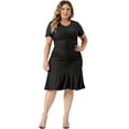 thumbnail image 3 of Unique Bargains Women Plus Size Ruffle Hem V Neck Short Sleeve Sequin Ruched Dresses 3X Black, 3 of 6