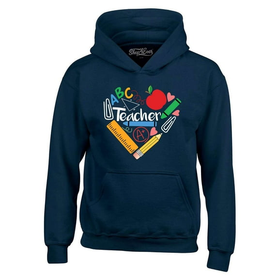 Shop4Ever Men's Teacher Heart Supplies Teacher's Appreciation Day Hooded Sweatshirt Hoodie Medium Navy