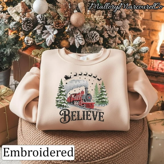 Embroidered Polar Express Sweatshirt, Believe Xmas Embroidery Outfit, Xmas Family Vacation, Kids Christmas Apparel, Polar Express Gift Shirt