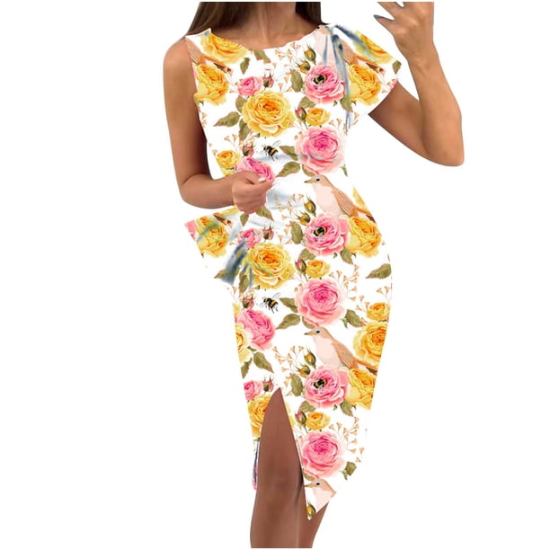 Falda de vestido sin mangas de color sólido con cuello redondo sexy de moda de verano para mujer Fridja hj2241