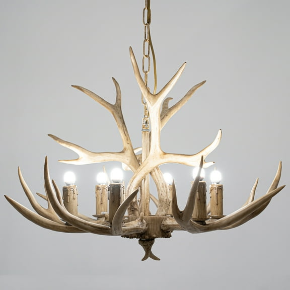6 Lights Chandelier Lamp Pendant Lamp Vintage Rustic Deer Horn Antler Ceiling Light Brown