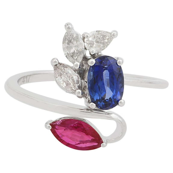 10k White Gold 0.32 Ct. Diamond Ruby, Sapphire Ring