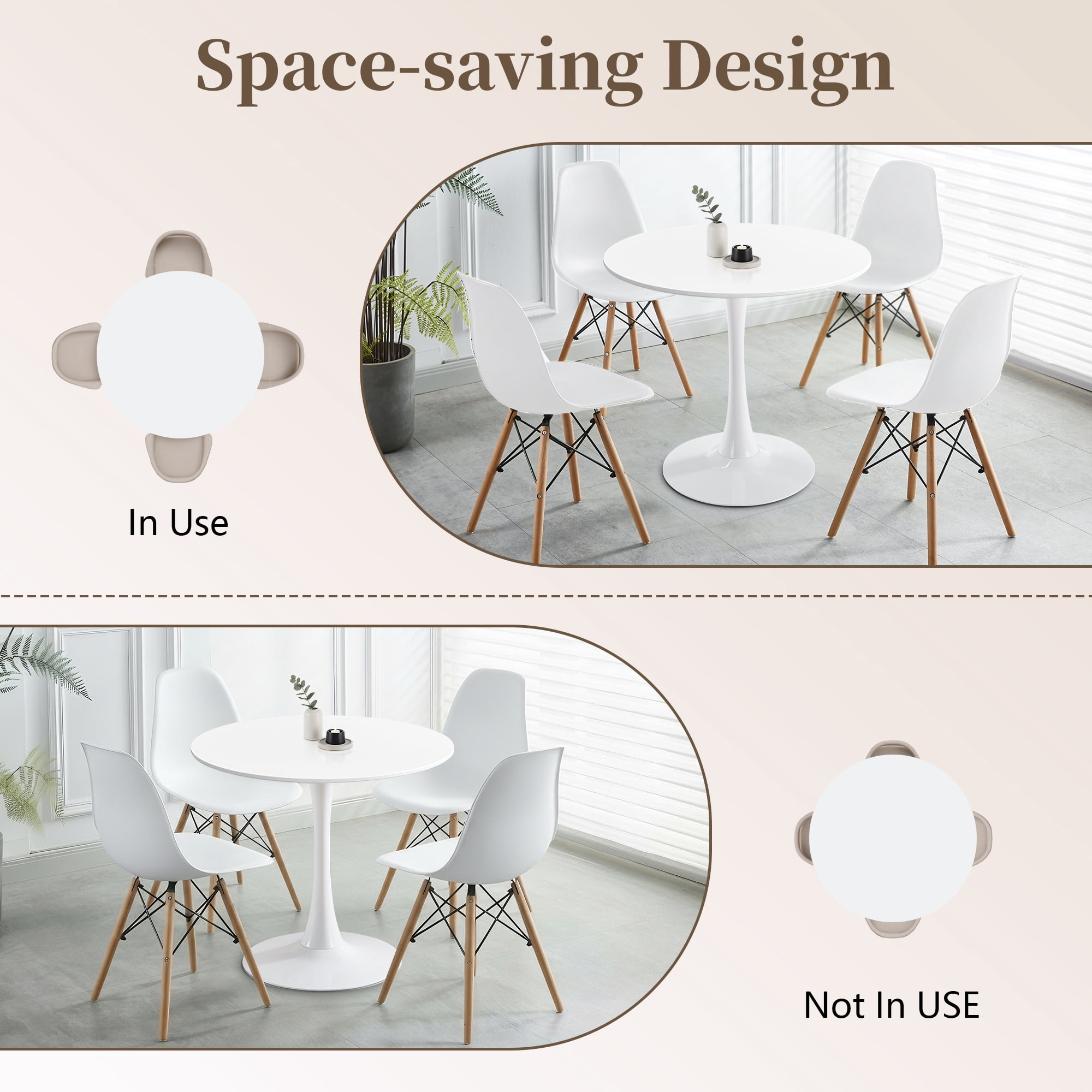 23.6" Round Dining Table with MDF Top & Metal Tulip Pedestal Frame for Kitchen, Living Room, Bedroom, White