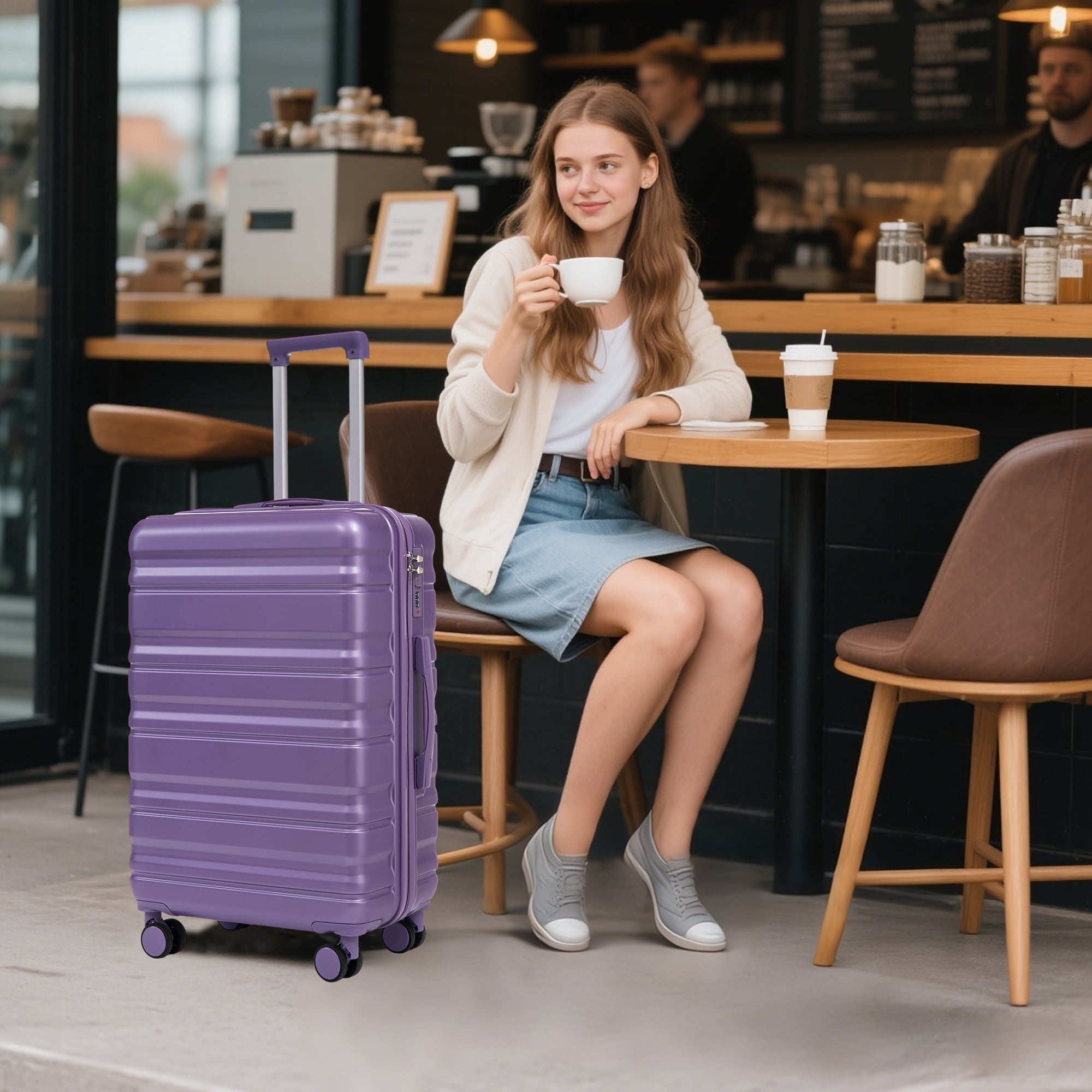 20"/24"/28" 3 pcs/set in ABS Spinner Wheel Luggage, Carry on Suitcase, Matching Color, Combination Lock (Purple)