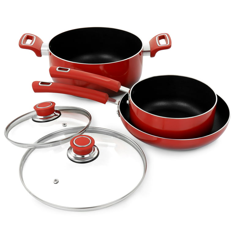7-Piece Aluminum Nonstick Cookware Set in Red