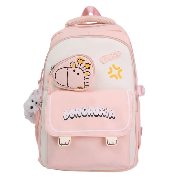 Cute Giraffe Backpack Color-blocking Bookbagwith Coin Purse,Large Capacity Casual Laptop Bag Travel Daypack-Pink