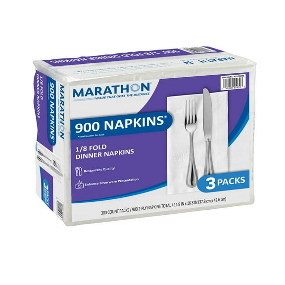 Marathon Dinner Napkin, 1/8 Fold, 2-Ply, 300-count, 3-pack