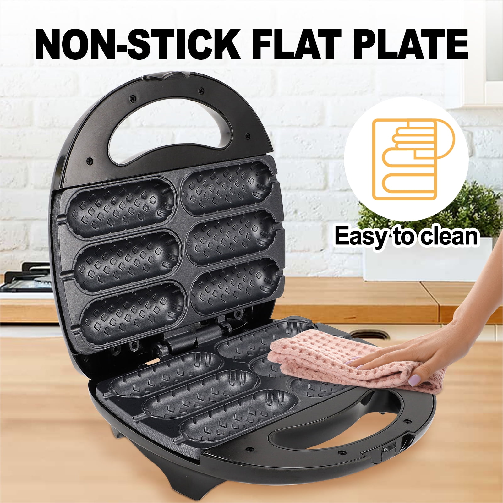 Corn Dog Waffle Maker,850W Hot Dog Waffle Machine with Non-stick Coating Plate, 6 Corn Dogs Maker Toaster ,Black
