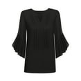 thumbnail image 4 of Viluyesy Women's 3/4 Sleeves T-Shirt V-Neck Shirt Tops Petal Loose Blouse Black Size 2XL, 4 of 4