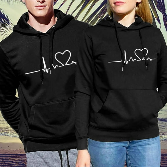 kayannuo Fall Clothes For Women Men's And Women's Valentine's Day Heart Print Loose Pullover Hooded Sweatshirt Black