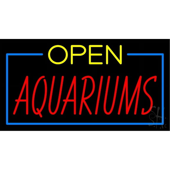Aquariums Open LED Neon Sign 20" Tall x 37" Wide - inches Black Square Cut Acrylic Backing, with Dimmer - Premium built indoor Sign for Club, Home décor, Event, Workshop, Storefront.