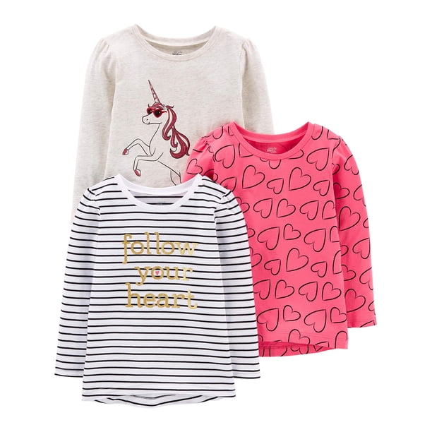 Camiseta Simple Joys by Carter's para niñas, manga larga 3T, paquete de 3