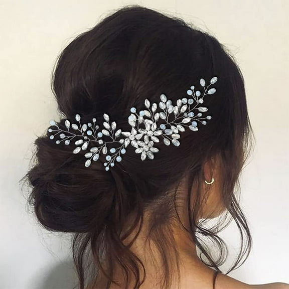 Rhinestone Bride Wedding Hair Vine Silver Crystal Headpiece Opal Hair Piece Bridal Hair Accessories for Women and Girls