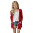thumbnail image 4 of Cowsor Girls Cardigans Kids Fashion Open Front Long Sleeve Knit Sweaters Outerwear with Pockets, 4 of 7