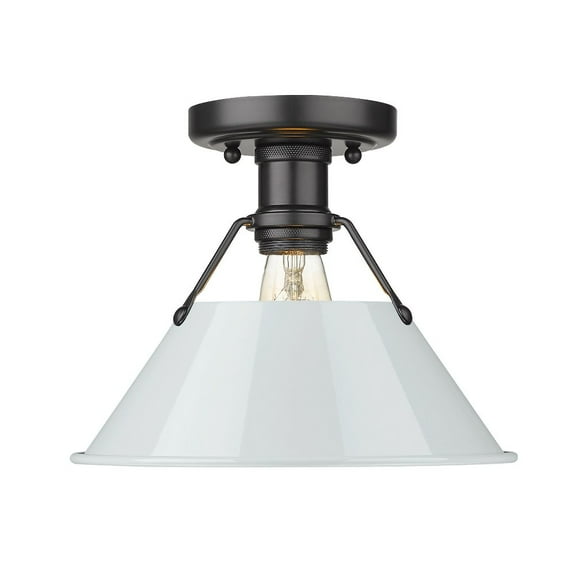 3306-FM BLK-DB-Golden Lighting-Orwell - 1 Light Flush Mount 8 Inches Tall and 10 Inches Wide-Matte Black Finish-Dusky Blue Shade Color