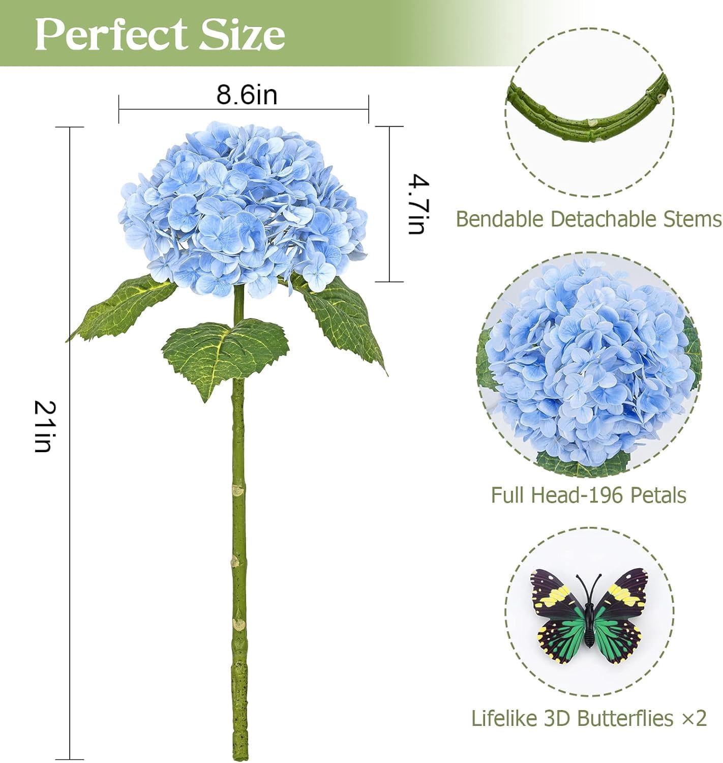 Real Touch Hydrangea Artificial Flowers with Long Stem & Leaves, Full Latex Faux Hydrangea Flowers for Home Decor Party Floral Arrangements Wedding Bouquets Centerpieces(Pink, 3Pcs)