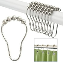 12 Glide Roller Shower Curtain Rings Hooks Clip Rod Stainless Steel Metal Balls