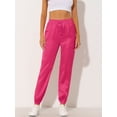 thumbnail image 2 of Pantalones cargo de satén sedoso de tiro alto elástico con cordón para mujer Rosa S, 2 of 6