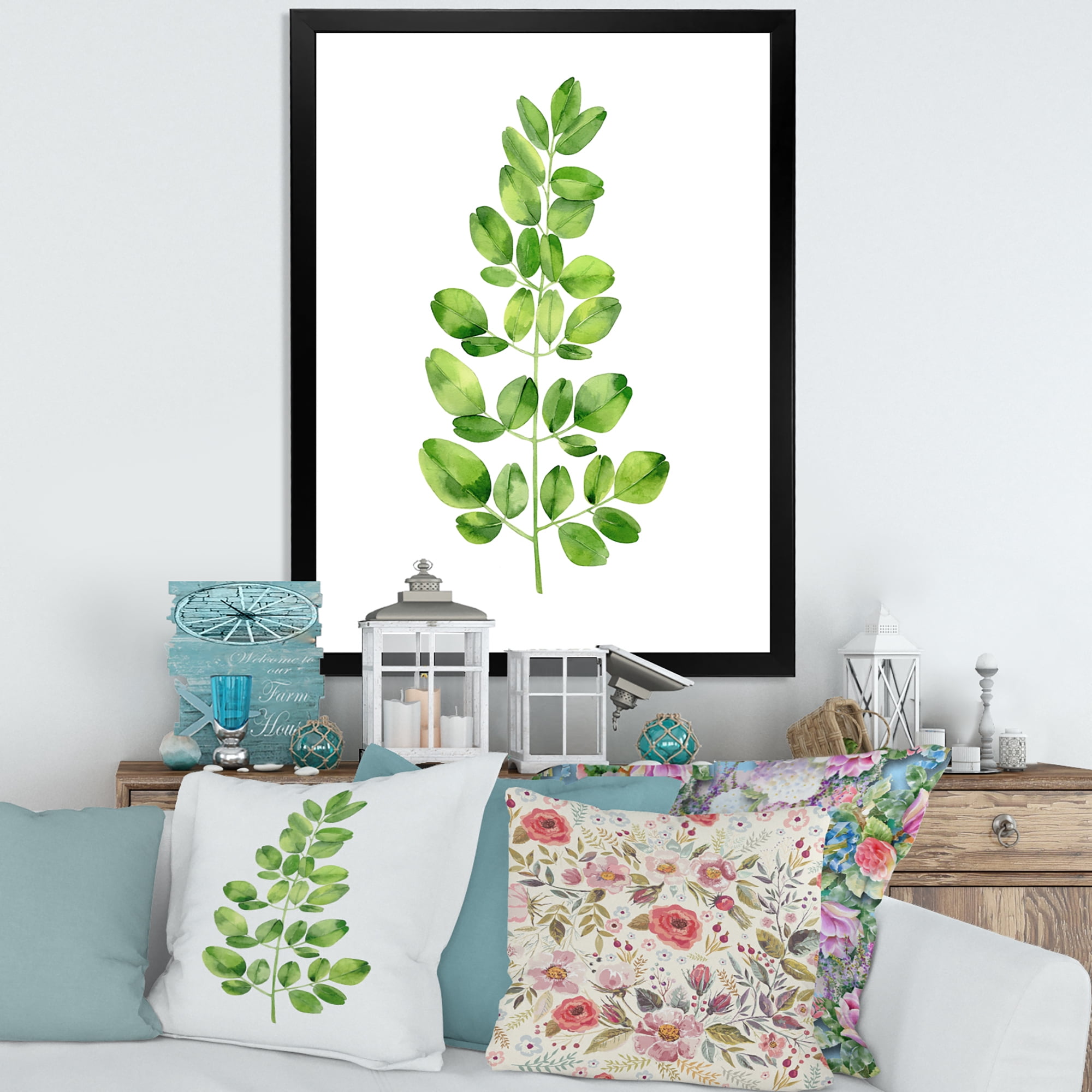 Moringa Plant Branch Tropical Tree Foliage 30 in x 40 in Framed Painting Canvas Art Print, by Designart