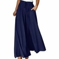 thumbnail image 2 of TXGREN pants for women trendy women's pants Womens Casual Wide Leg Pants Flowy Elastic Drawstring Waist Palazzo Pants with Pockets pants for women work casual Navy + M, 2 of 6
