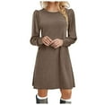 thumbnail image 3 of Robes d'Été pour Femmes 2025 Robe Longue en Tricot à Manches Bouffantes Col Rond Tunique Décontractée Maxi Robe Kaki TTG, 3 of 5
