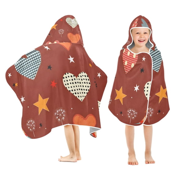 Hearts with Stars Kids Hooded Beach Towel Baby Bath Poncho Towels with Hood Absorbent 50"x23.5" for Pool Swimming