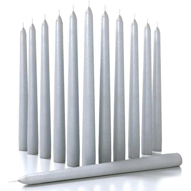 CANDWAX 10 Inch Taper Candles Set of 12 - Dripless, Unscented, Grey