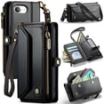 thumbnail image 2 of Crossbody for iPhone 16e Case Wallet【RFID Blocking】with 7-Card Holder Zipper Bills Slot, Soft PU Leather Magnetic Shoulder Wrist Strap for iPhone 16e Wallet Case Women, 2 of 10
