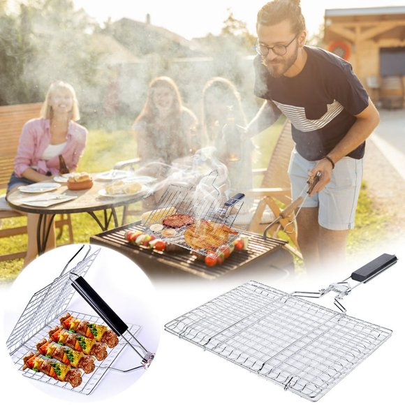 MesaSe Barbecue en Acier Inoxydable Filet de Barbecue Détachable Filet de Barbecue Pliant Panier à Légumes Grillés Filet à Poisson Grillé Clip Décoration Rustique pour la Maison