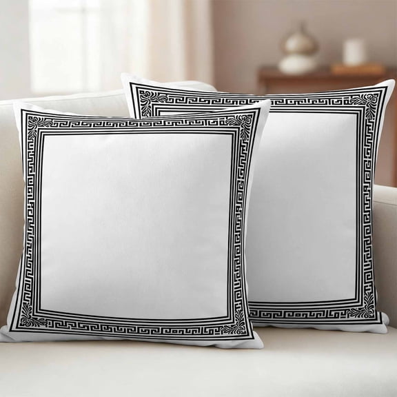 Pack of 2 Outdoor Pillow Covers 18x18 Inch Waterproof White Greek Key Throw Pillow Covers,Decorative Couch Pillow Shams Protectors Geometric Greece Ancient Farmhouse Geo Patio Cushion Pillowcases