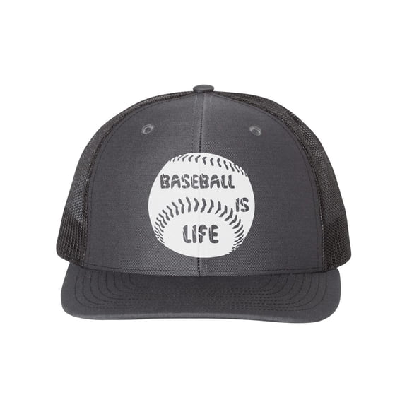 Baseball Is Life, Baseball Hat, Baseball Cap, Trucker Hat, Baseball Gear, Baseball Lover, Sports Hat, Snapback, 10 Colors!, White Text, Charcoal/Black