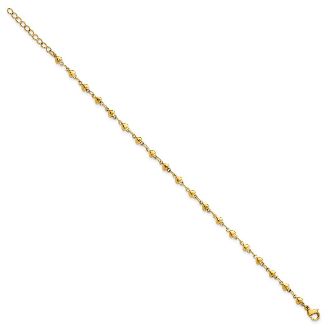 3.5mm Stainless Steel Polished Yellow Ip Plated Love Hearts Anklet Plus 1 Inch Extension 9 Inch Anklet for Women