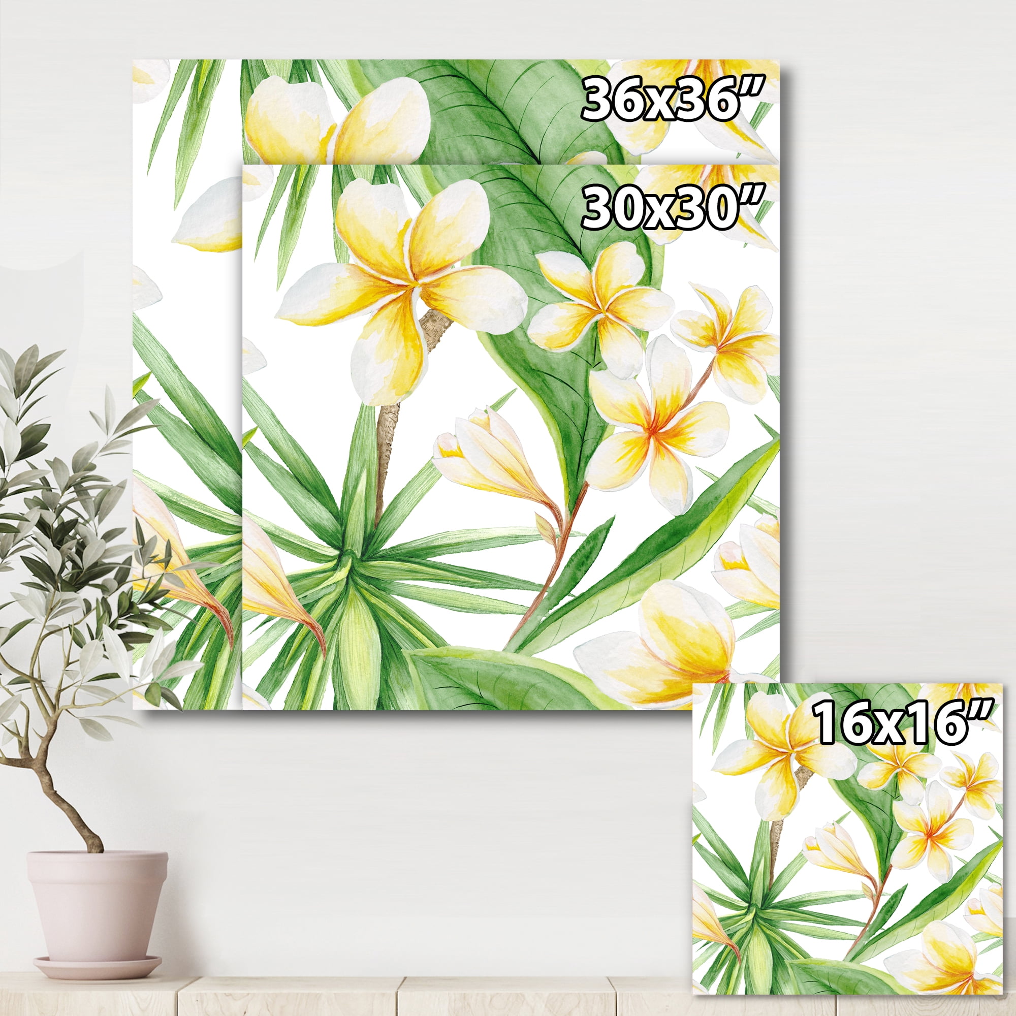 Designart ' Yellow Flowers and Tropical Foliage X ' Traditional Canvas Wall Art Print