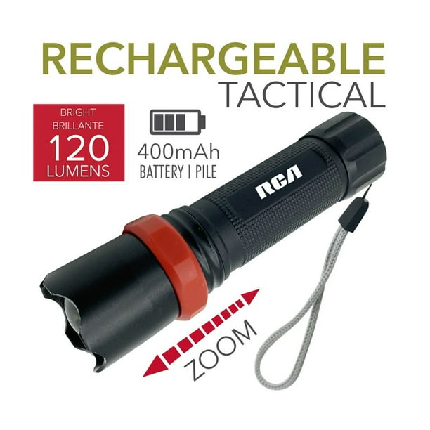 $5 RCA LED Flashlight, Lithium Rechargeable, 120 Lumens with Zoom