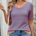 thumbnail image 4 of Bzhegqhd Women's Striped Short Sleeved Blouses Round Neck Fashionable Casual Top, 4 of 7