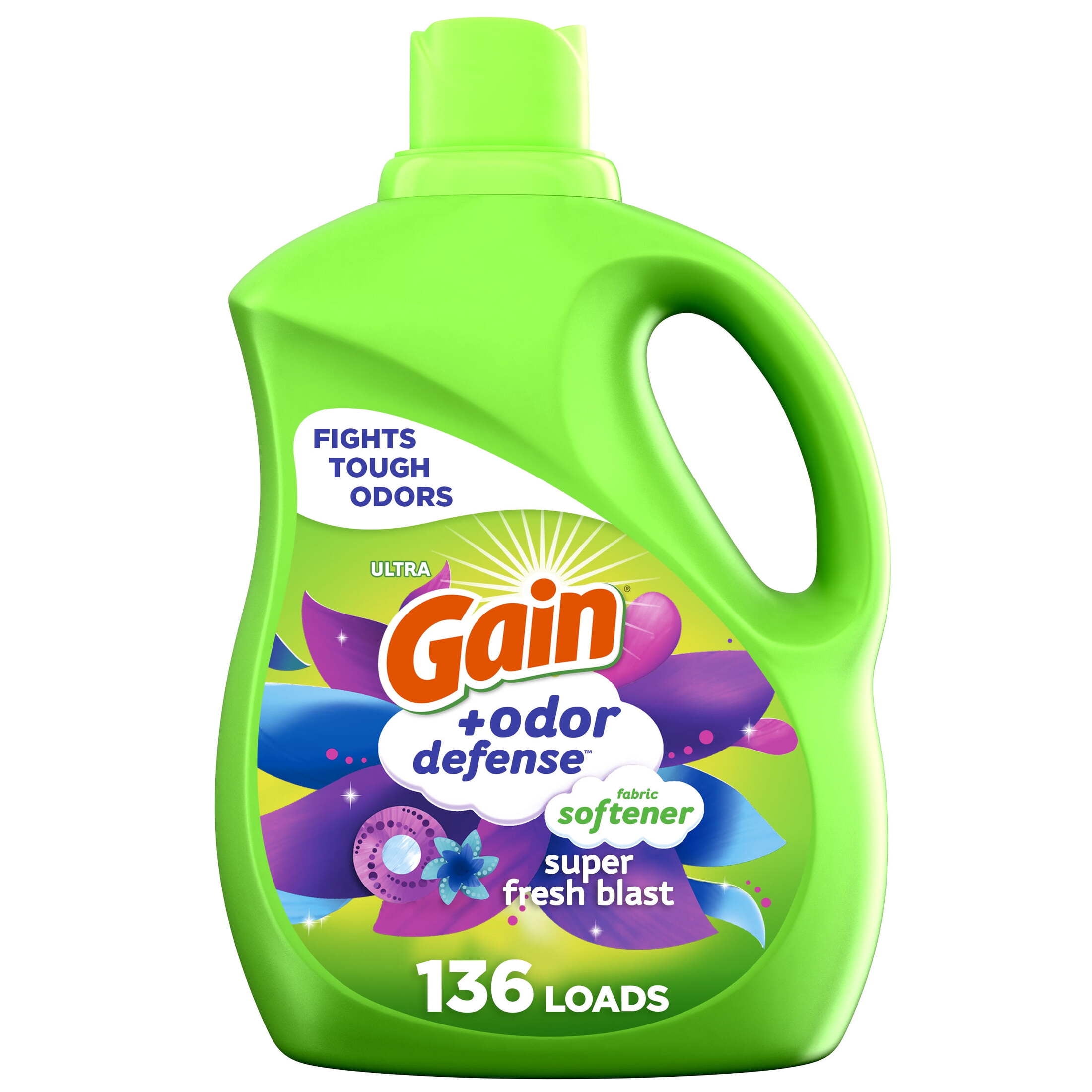 (4 pack) Gain Odor Defense Liquid Fabric Softener and Conditioner, Super Fresh Blast, 100 fl oz, 136 Loads