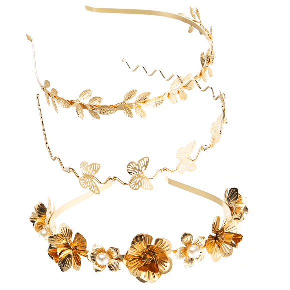 Rhinestones Hairbands Gold Metal Headbands,Hair Hoop Metallic Butterfly Flower Headband Chained Headband