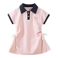 thumbnail image 2 of Teylalorva Girls Polo Dress, Short Sleeve Knitted Cotton Waist-Cinching Summer Floral Casual Uniform Dress Pink Size 6, 2 of 9
